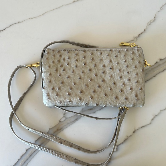 Embossed Ostrich Leather Shoulder Bag - Picture 1 of 3